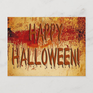 Postal feliz de Halloween con manchas de sangre