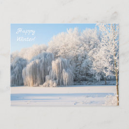 Postal feliz de la foto de la nieve en invierno
