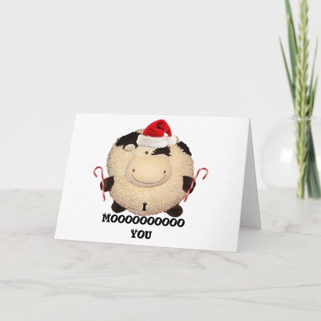 Postal feliz de la tarjeta de Navidad de la vaca (Anverso)