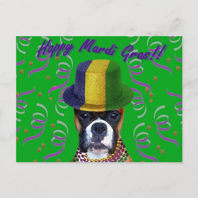 Postal feliz de Mardi Gras Boxer (Anverso)