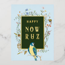 Postal feliz de Nowruz Songbird Relieve metalizado