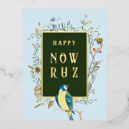 Postal feliz de Nowruz Songbird Relieve metalizado