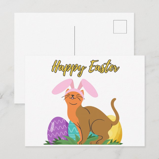 Postal feliz de Pascua para el amante del gato (Anverso / Reverso)