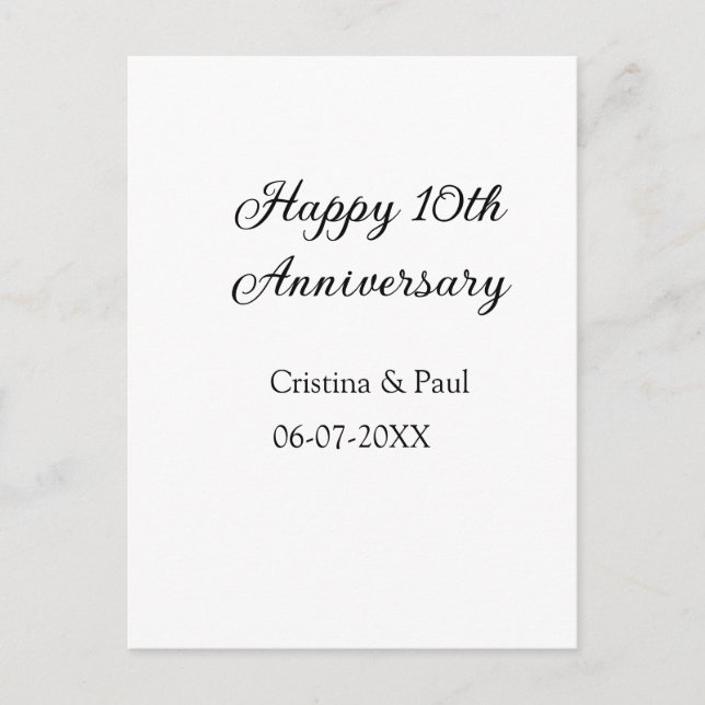 Postal Feliz décimo aniversario nombre de boda minimalist (Anverso)