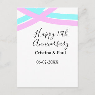 Postal Feliz décimo aniversario nombre de boda minimalist
