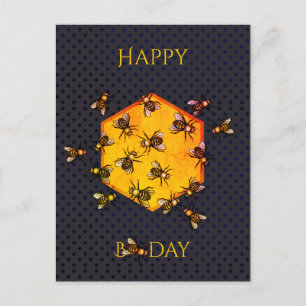 Postal Feliz día B Abejas de miel naranja cumpleaños dive