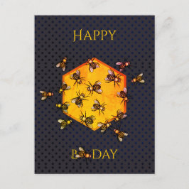 Postal Feliz día B Abejas de miel naranja cumpleaños dive