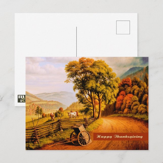Postal Feliz Día de Acción de Gracias. Bella Artes (Anverso / Reverso)