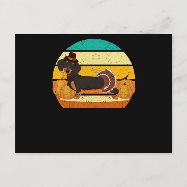Postal Feliz Día de Acción de Gracias dachshund día del p (Anverso)