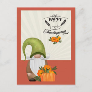 Postal Feliz Día de Acción de Gracias Gnomo Bonito