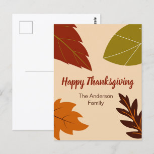 Postal Feliz Día de Acción de Gracias Hojas de Otoño y Tu