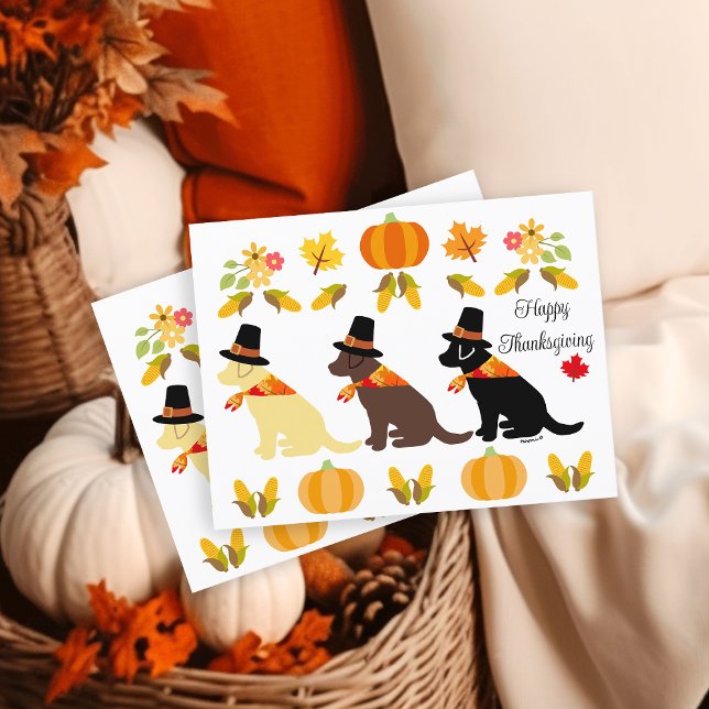 Postal Feliz Día de Acción de Gracias Labrador Silhouette (Happy Thanksgiving Labrador Silhouette Design Postcard for Labrador Owners.  Pumpkins and corns.)