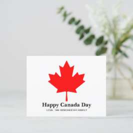 Postal Feliz Día de Canadá personalizado texto con hoja d