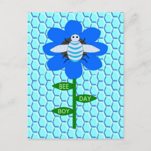 Postal Feliz Día de la Abeja Niño Azul Cumpleaños Abejorr