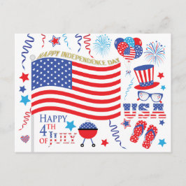 Postal Feliz Día de la Independencia 4 de Julio Azul Blan