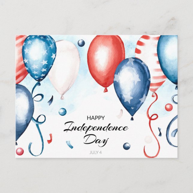 Postal Feliz Día de la Independencia 4 de Julio Globos (Anverso)