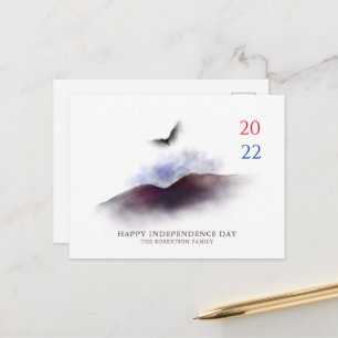 Postal Feliz Día de la Independencia Acuarela Montañas Ág