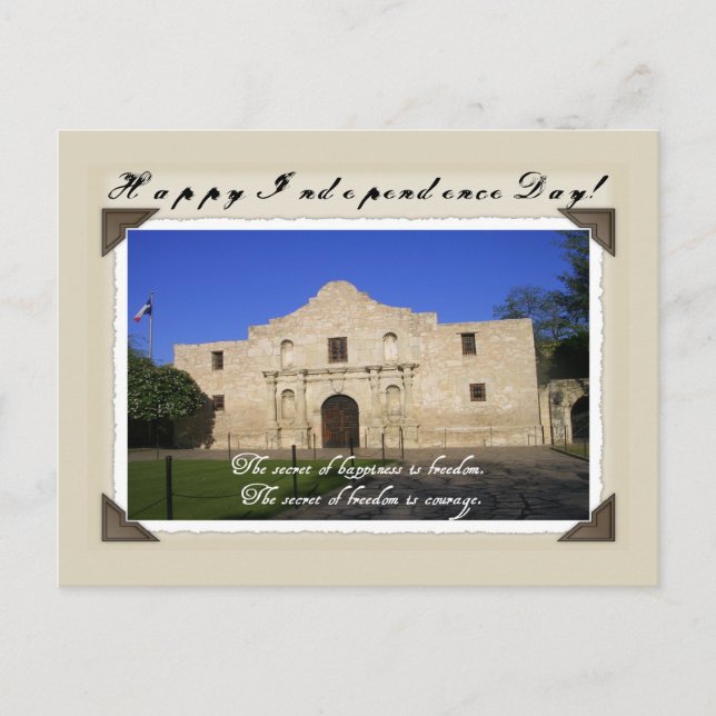 Postal Feliz Día de la Independencia de Texas - El Álamo (Anverso)