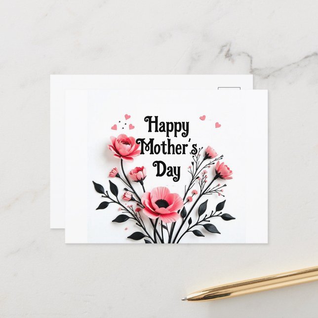 Postal Feliz Día de la Madre (Pretty Pink Flowers Happy Mothers Day in center of card)