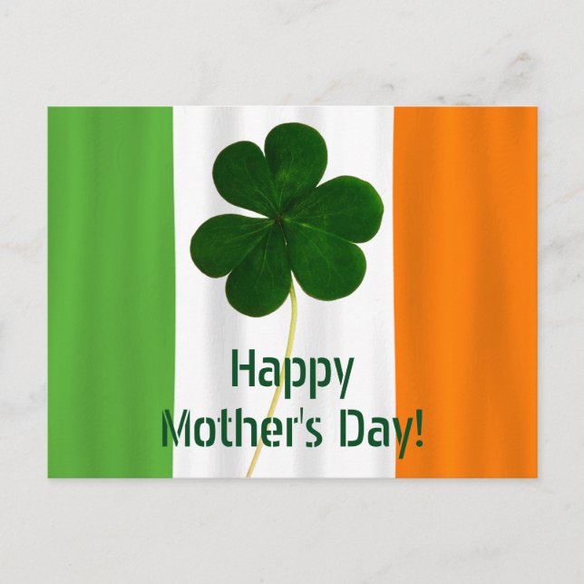 Postal Feliz Día de la Madre Bandera Irlandesa Shamrock I (Anverso)