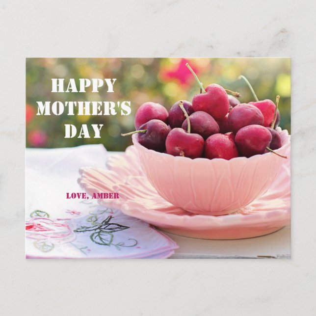Postal Feliz Día de la Madre bonito cerezas Fruta Mamá (Anverso)