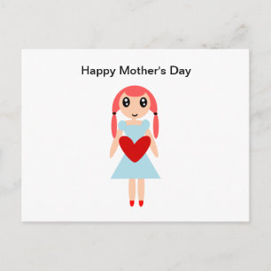Postal Feliz día de la madre Chica con corazón