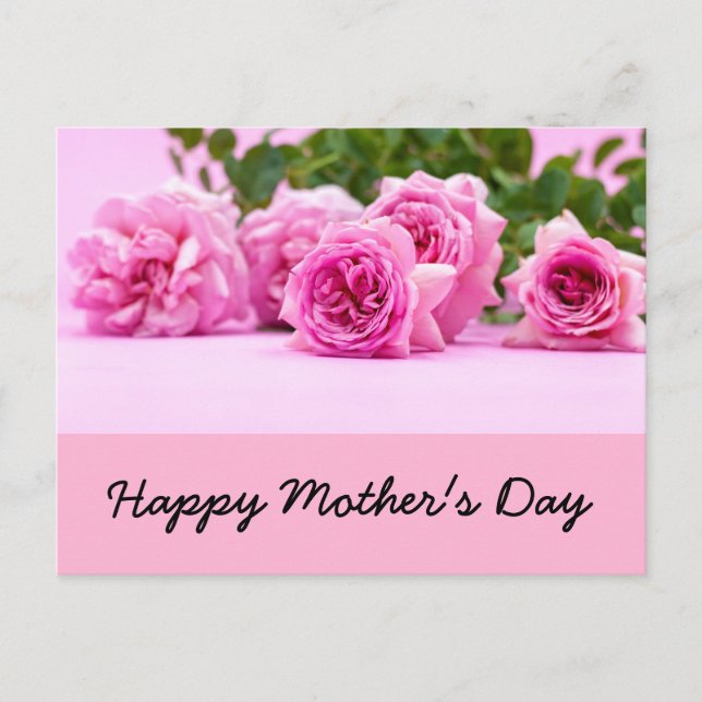 Postal Feliz Día de la Madre con un montón de rosas rosad (Anverso)