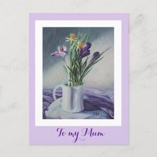 Postal Feliz Día de la Madre Crocus púrpura pintura flora