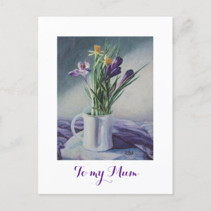 Postal Feliz Día de la Madre Crocus púrpura pintura flora