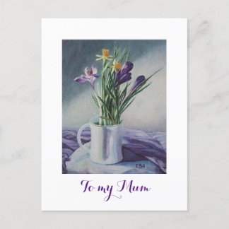 Postal Feliz Día de la Madre Crocus púrpura pintura flora