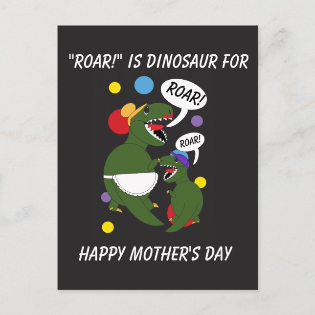 Postal Feliz Día de la Madre Dinosaurio Hijo de Mamá Pers (Anverso)