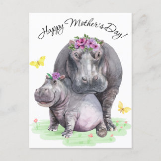 Postal Feliz Día de la Madre Diversión Hippo