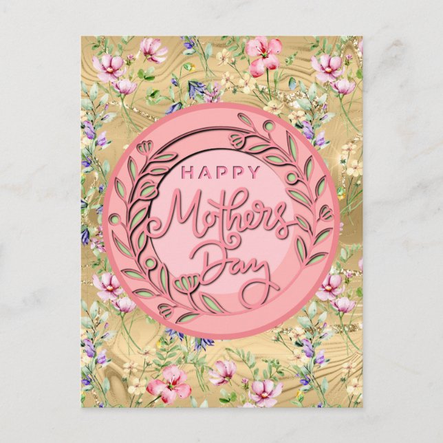 Postal Feliz Día de la Madre Elegante floral rosa moderno (Anverso)
