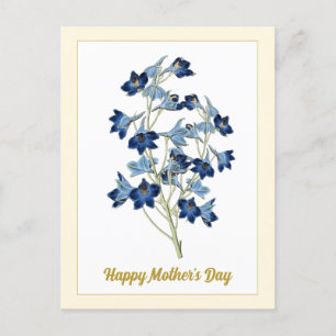 Postal Feliz Día de la Madre Flores Campanas Azules Vinta