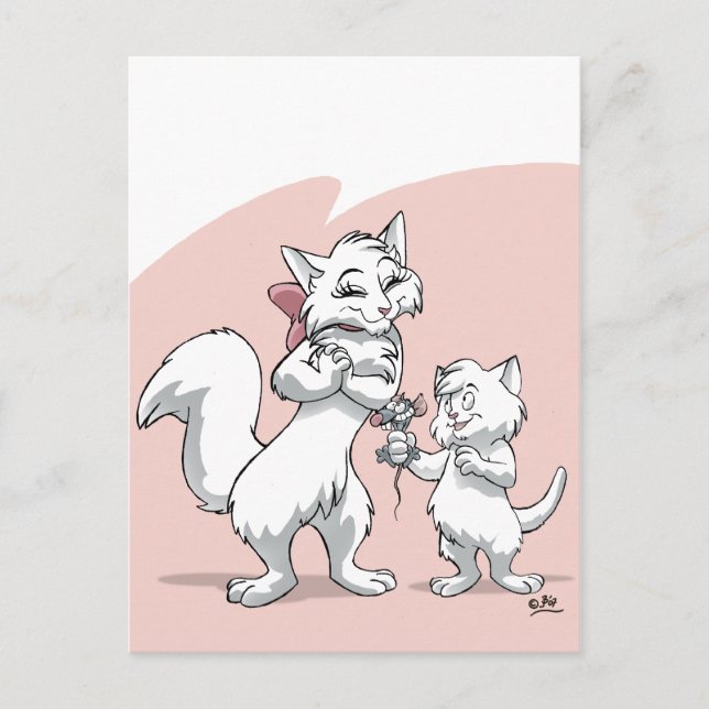 Postal ¡Feliz Día de la Madre! gato y gatito de mamá (Anverso)