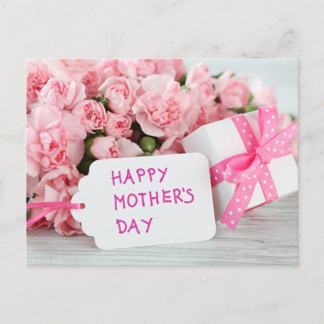 Postal Feliz Día de la Madre Hermosas Flores Rosa (Anverso)