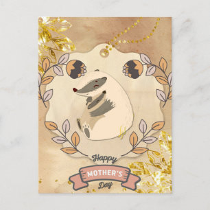 Postal Feliz Día de la Madre, lindo mapache de diversión