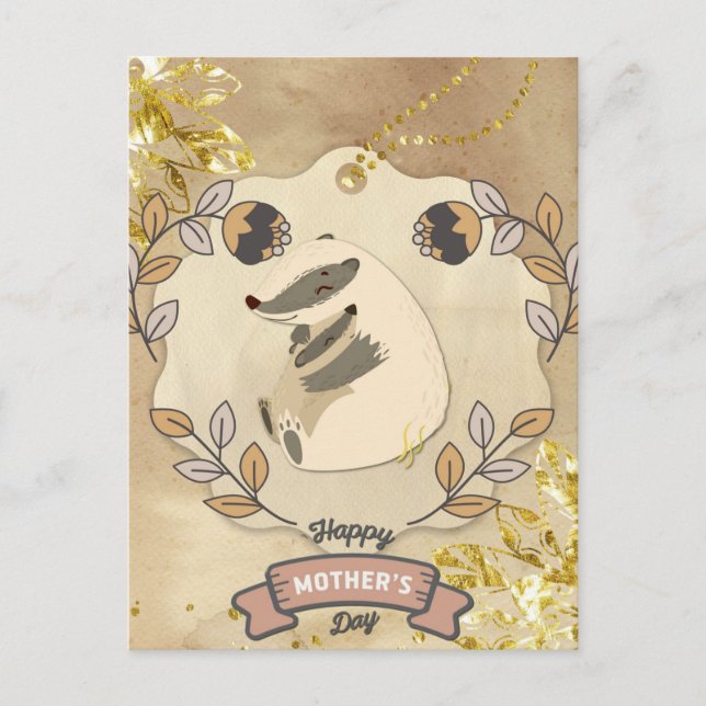 Postal Feliz Día de la Madre, lindo mapache divertido (Anverso)