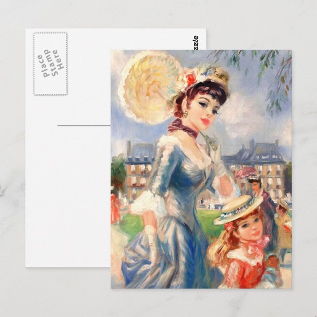 Postal Feliz Día de la Madre. Madre e hija de cosecha (Anverso / Reverso)