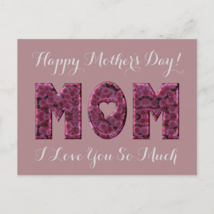 Postal Feliz Día de la Madre, mamá, te amo rosa floral