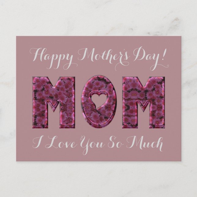 Postal Feliz Día de la Madre, mamá, te amo rosa floral (Anverso)