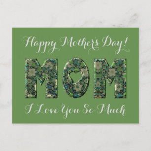 Postal Feliz Día de la Madre, mamá, te amo, verde floral