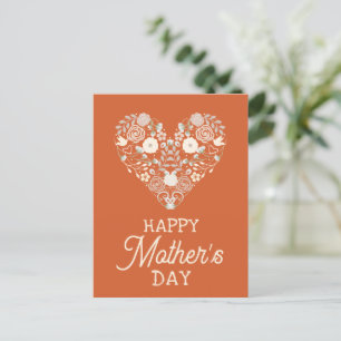 Postal Feliz Día de la Madre Naranja de Corazón Floral Cu