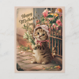 Postal Feliz Día de la Madre Retro de gato ventilado