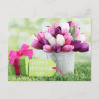 Feliz Día de la Madre Tulipanes rosados y morados