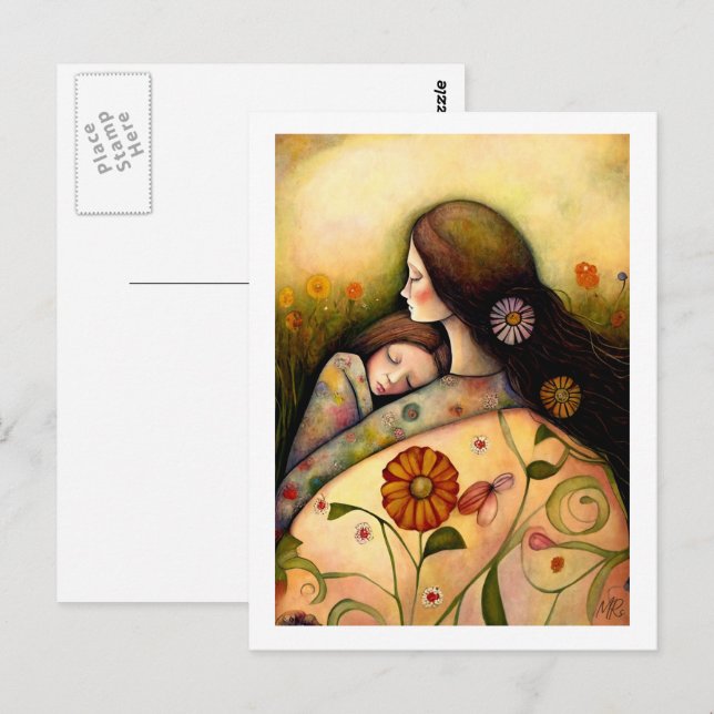 Postal Feliz Día de la Madre y pintura de la hija (Anverso / Reverso)