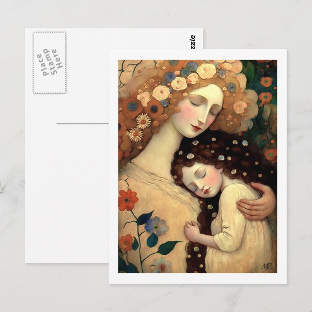 Postal Feliz Día de la Madre y pintura de la hija (Anverso / Reverso)