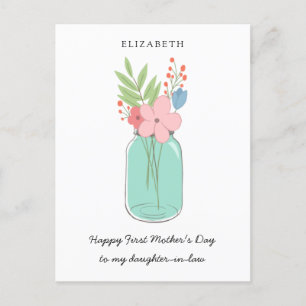 Postal Feliz Día de la Primera Madre, hija de Mason Jar e