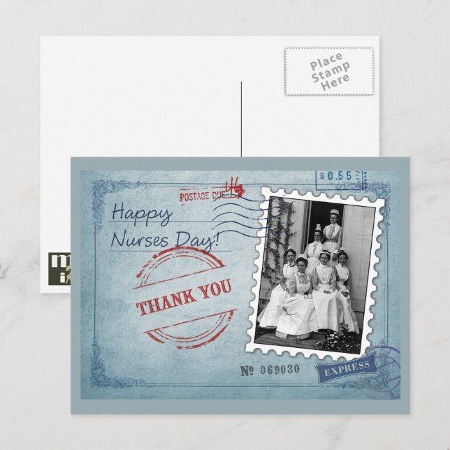 Postal Feliz Día de las Enfermeras. Enfermeras Vintage (Anverso / Reverso)