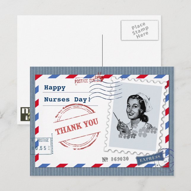 Postal Feliz Día de las Enfermeras. Enfermero retro (Anverso / Reverso)